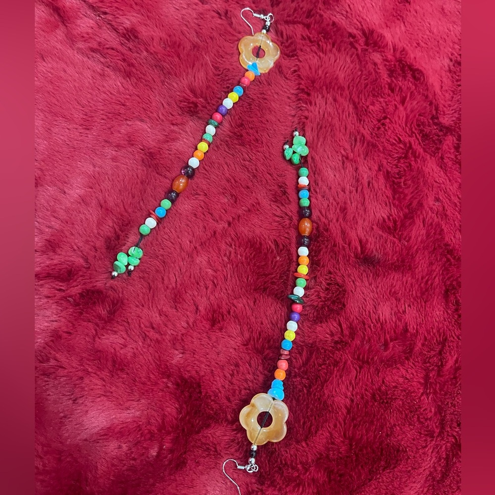 Multicolored beaded 4” dangly earrings